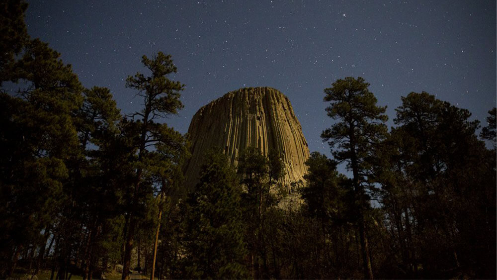 night sky above Devils Tower National Monument