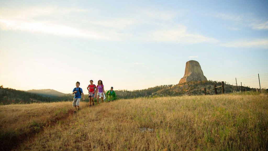 Family Hiking at Devils Tower National Monument.