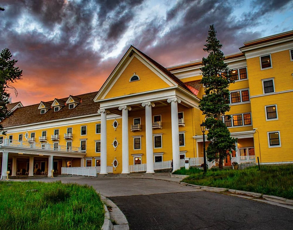 Yellow hotel with lodging in Yellowstone National Park 