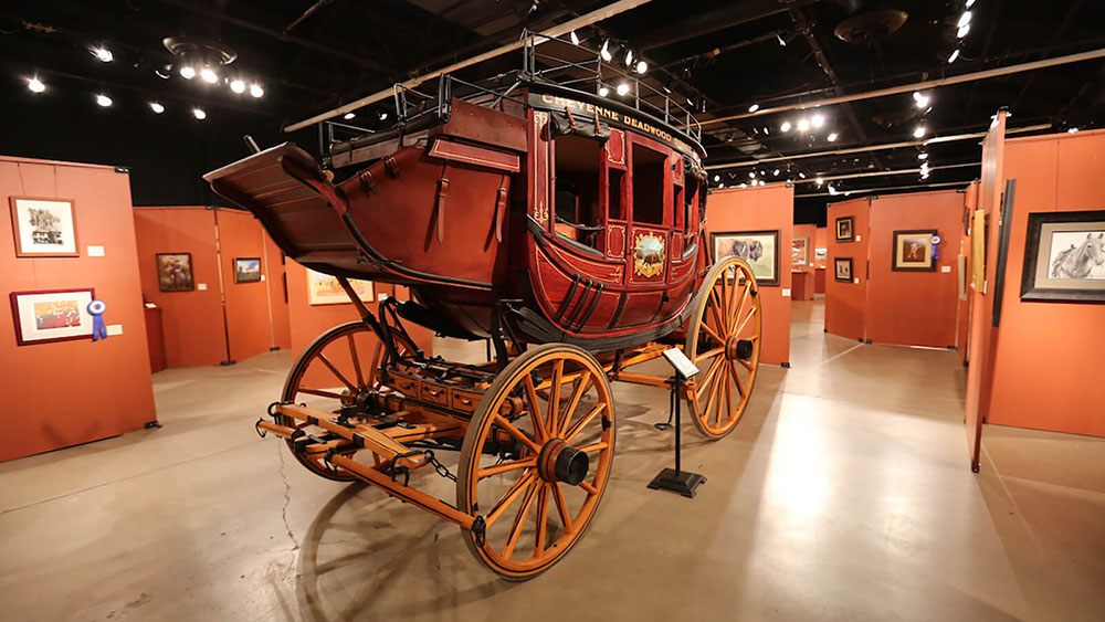 Stagecoach on display in Cheyenne Frontier Days Old West Museum in Cheyenne Wyoming.
