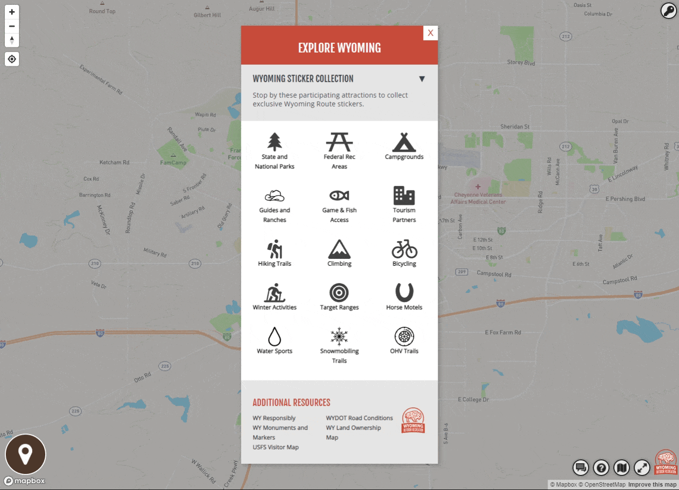 find businesses and select places you would like to go on this interactive map of Wyoming. 