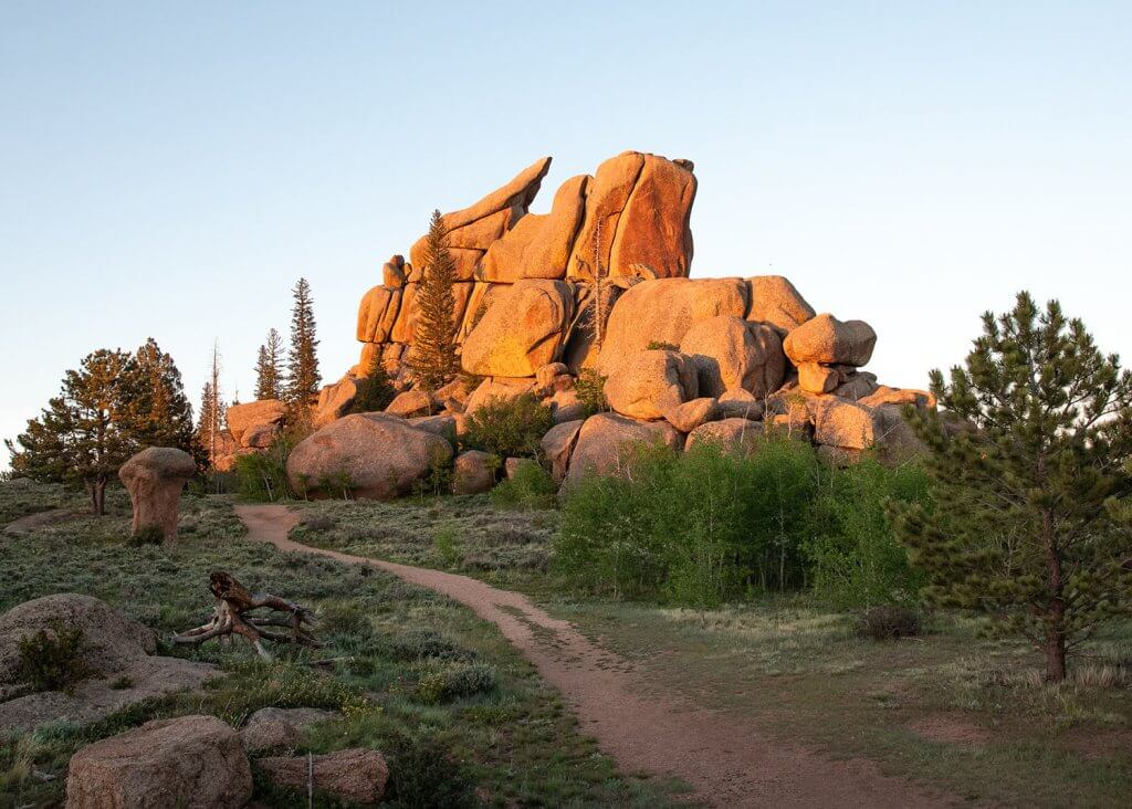 Evening lighting over a rock formation at Vedauwoo Recreation Area