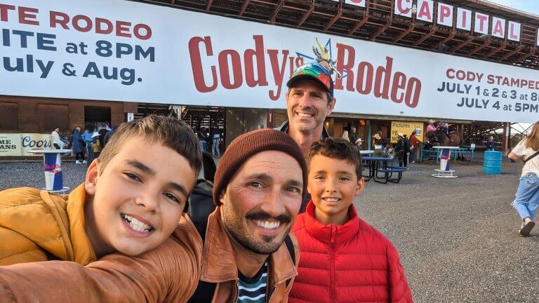 Family enjoying the Cody Nite Rodeo in Wyoming