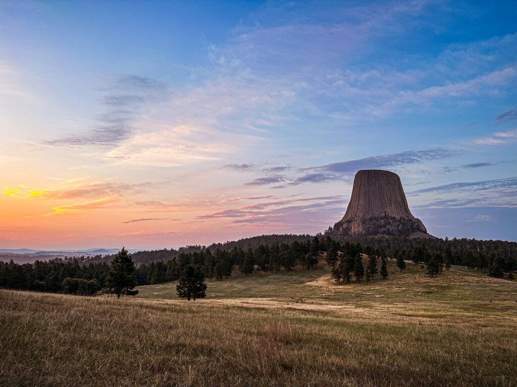 Devil's Tower National Monument at sunset